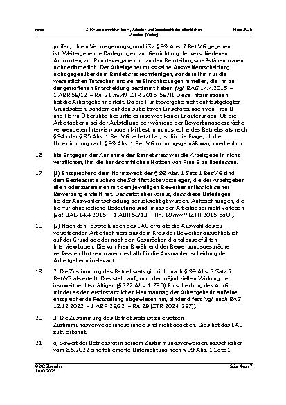 Vorschauseite 4: III. Personalvertretungsund Betriebsverfassungsrecht Versetzung – Zustimmungsverweigerung des Betriebsrats