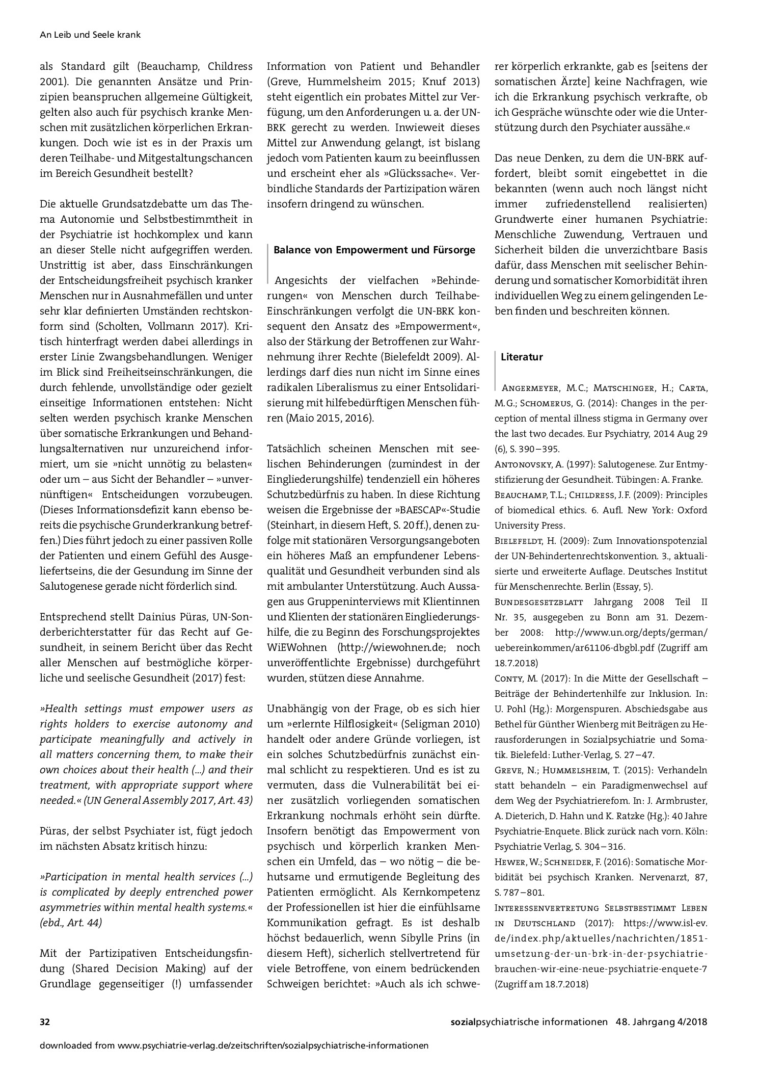 Vorschauseite 4: Neues Denken ist gefragt! Der Umgang mit somatischer Komorbidität psychisch kranker Menschen im Lichte der UN-BRK