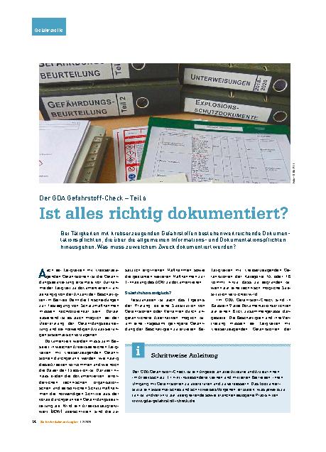 Vorschauseite 1: Der GDA Gefahrstoff-Check – Teil 6 Ist alles richtig dokumentiert?