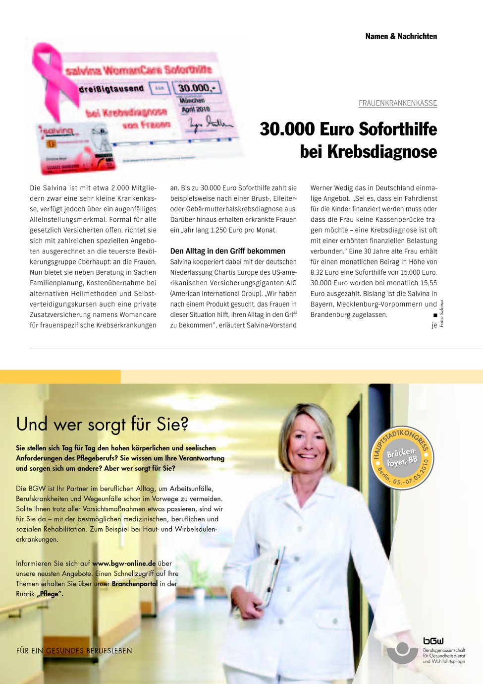 Vorschauseite 1: 30.000 Euro Soforthilfe bei Krebsdiagnose