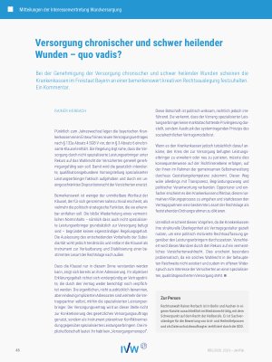 Vorschauseite 1: Versorgung chronischer und schwer heilender Wunden – quo vadis?