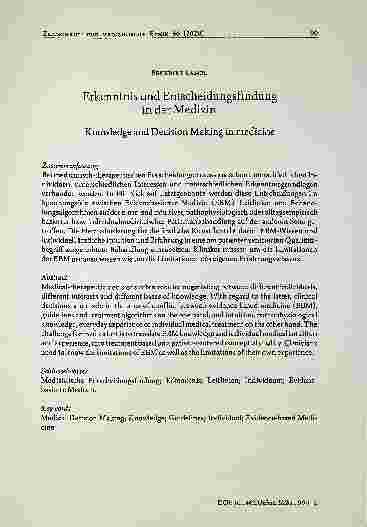 Vorschauseite 1: Erkenntnis und Entscheidungsfindung in der Medizin: Knowledge and Decision Making in Medicine