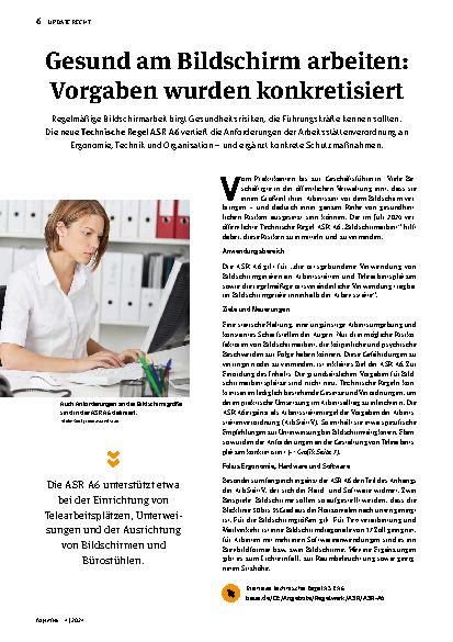 Vorschauseite 1: Gesund am Bildschirm arbeiten: Vorgaben wurden konkretisiert.