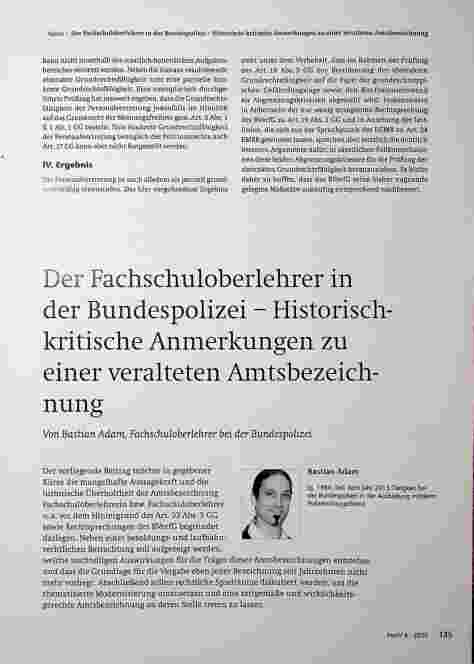 Vorschauseite 1: Der Fachschuloberlehrer in der Bundespolizei - Historisch-kritische Anmerkungen zu einer veralteten Amtsbezeichnung