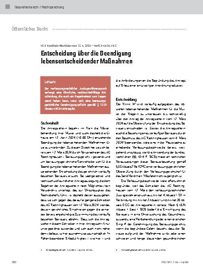 Vorschauseite 1: Entscheidung über die Beendigung lebenserhaltender Maßnahmen