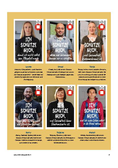 Vorschauseite 4: Ich schütze mich“ – 84 Menschen aus ganz Deutschland erklären, warum sie sich vor Corona schützen