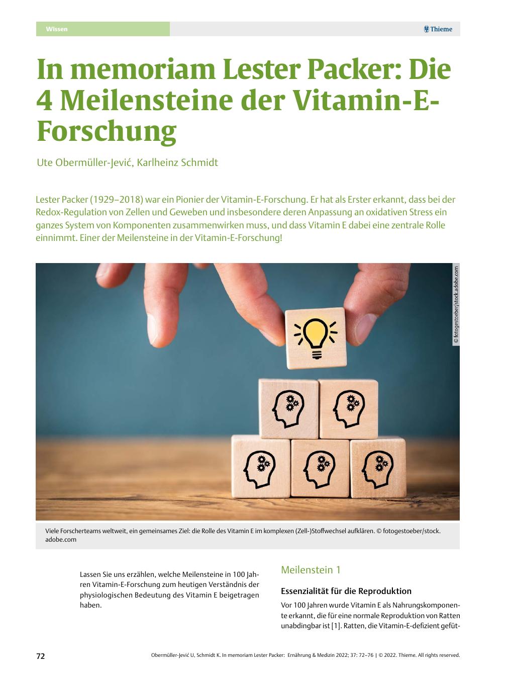 Vorschauseite 1: In memoriam Lester Packer: Die 4 Meilensteine der Vitamin-E-Forschung