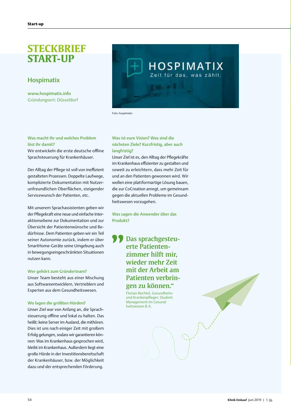Vorschauseite 1: Steckbrief Start-Up: Hospimatix