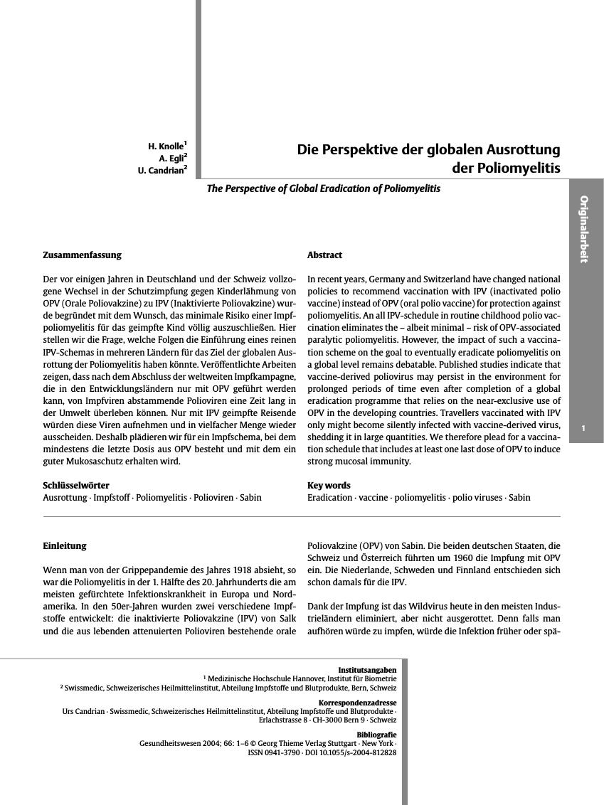 Vorschauseite 1: Die Perspektive der globalen Ausrottung der Poliomyelitis