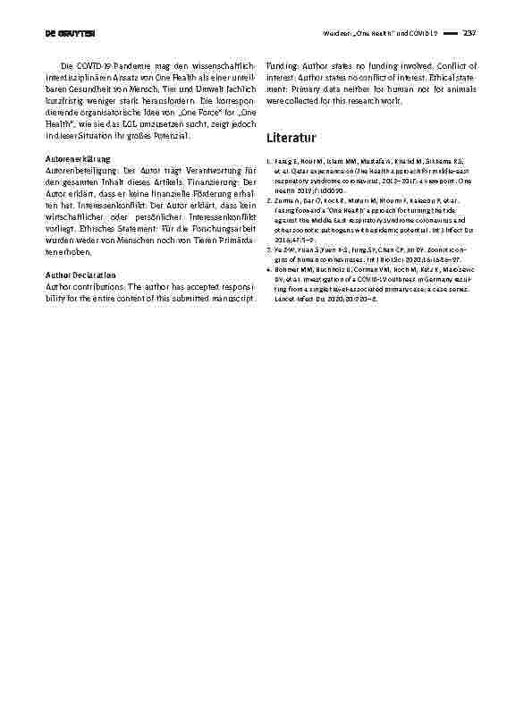 Vorschauseite 3: „One Health“ und COVID-19 – eine Bewährungsprobe