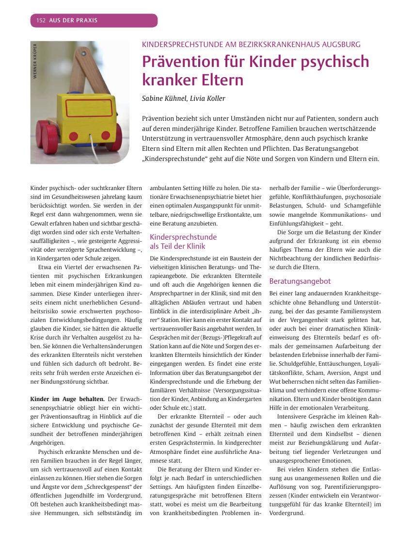 Vorschauseite 1: Prävention für Kinder psychisch kranker Eltern