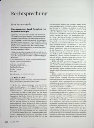 Vorschauseite 1: Zum Beamtenrecht Dienstvergehen durch Annahme von Essenseinladungen