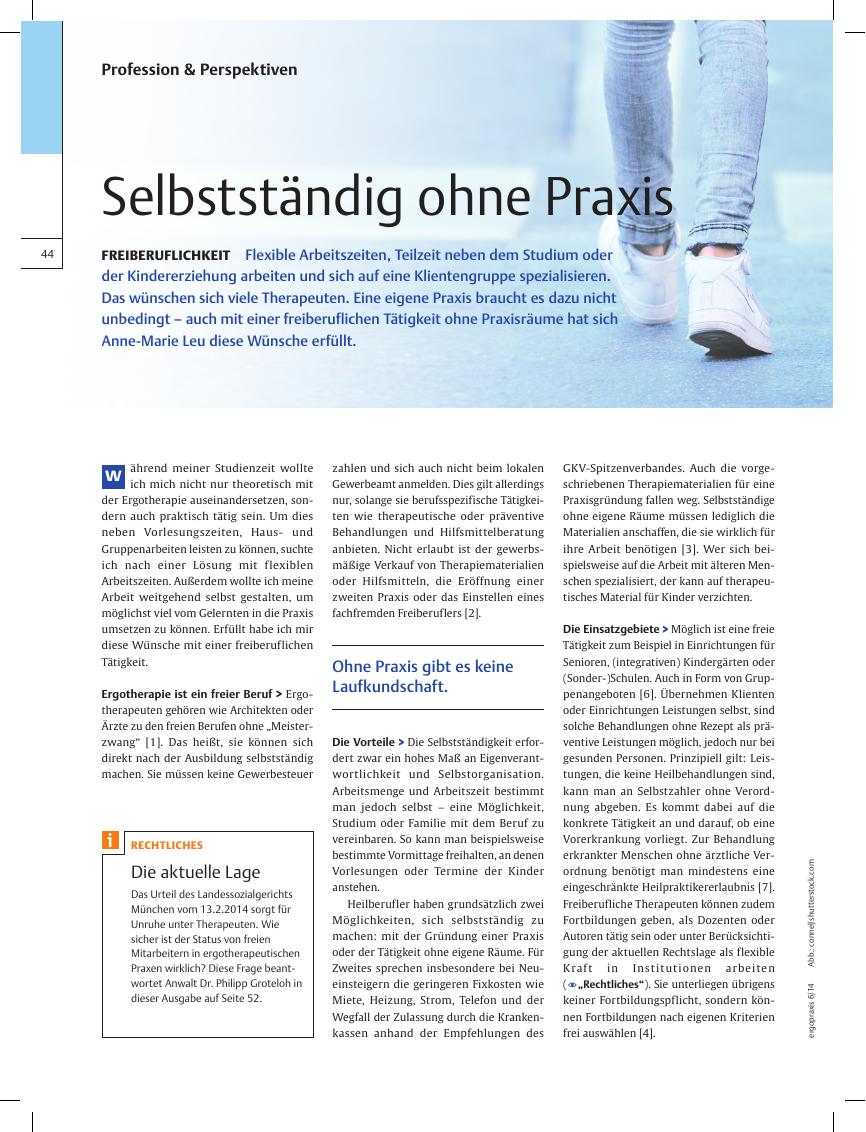 Vorschauseite 1: Freiberuflichkeit ? Selbstständig ohne Praxis