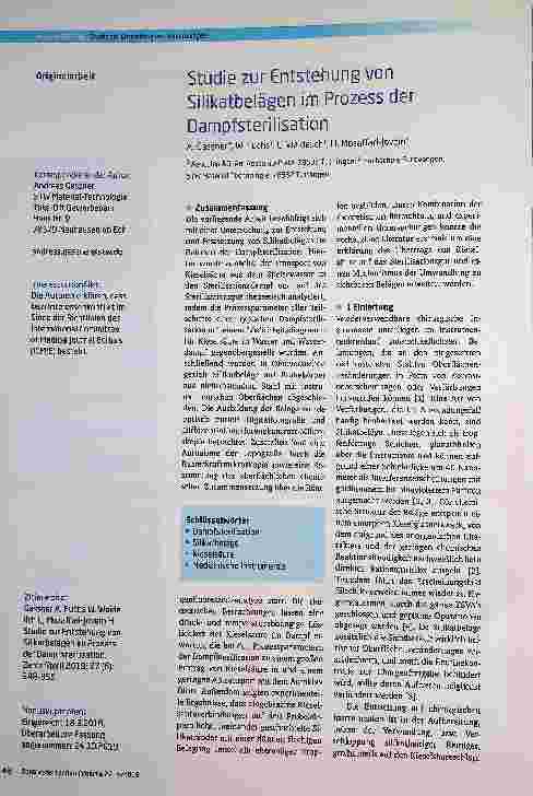 Vorschauseite 1: Studie zur Entstehung von Silikatbelägen im Prozess der Dampfsterilisation