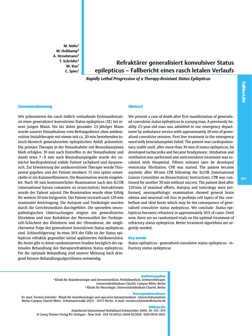 Vorschauseite 1: Refraktärer generalisiert konvulsiver Status epilepticus - Fallbericht eines rasch letalen Verlaufs