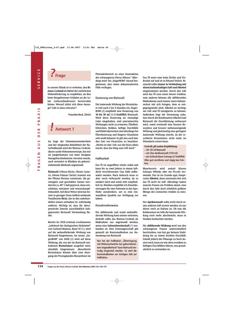 Vorschauseite 1: Rizinus -Cocktail zur Wehenförderung