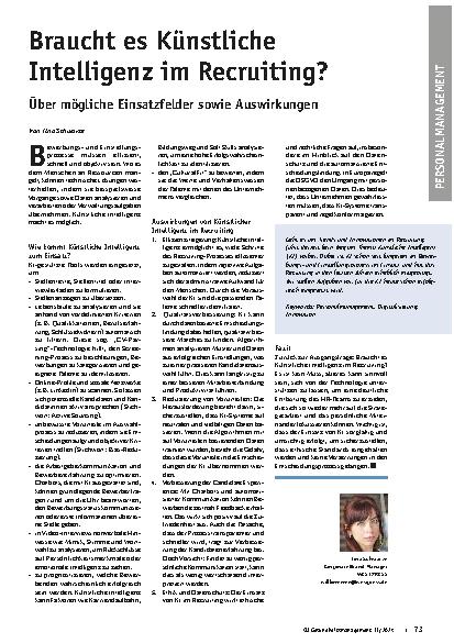 Vorschauseite 1: Braucht es Künstliche Intelligenz im Recruiting? Über mögliche Einsatzfelder sowie Auswirkungen.