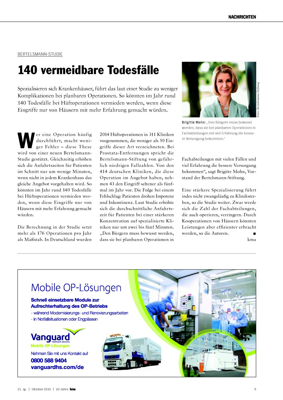 Vorschauseite 1: Bertelsmann-Studie: 140 vermeidbare Todesfälle