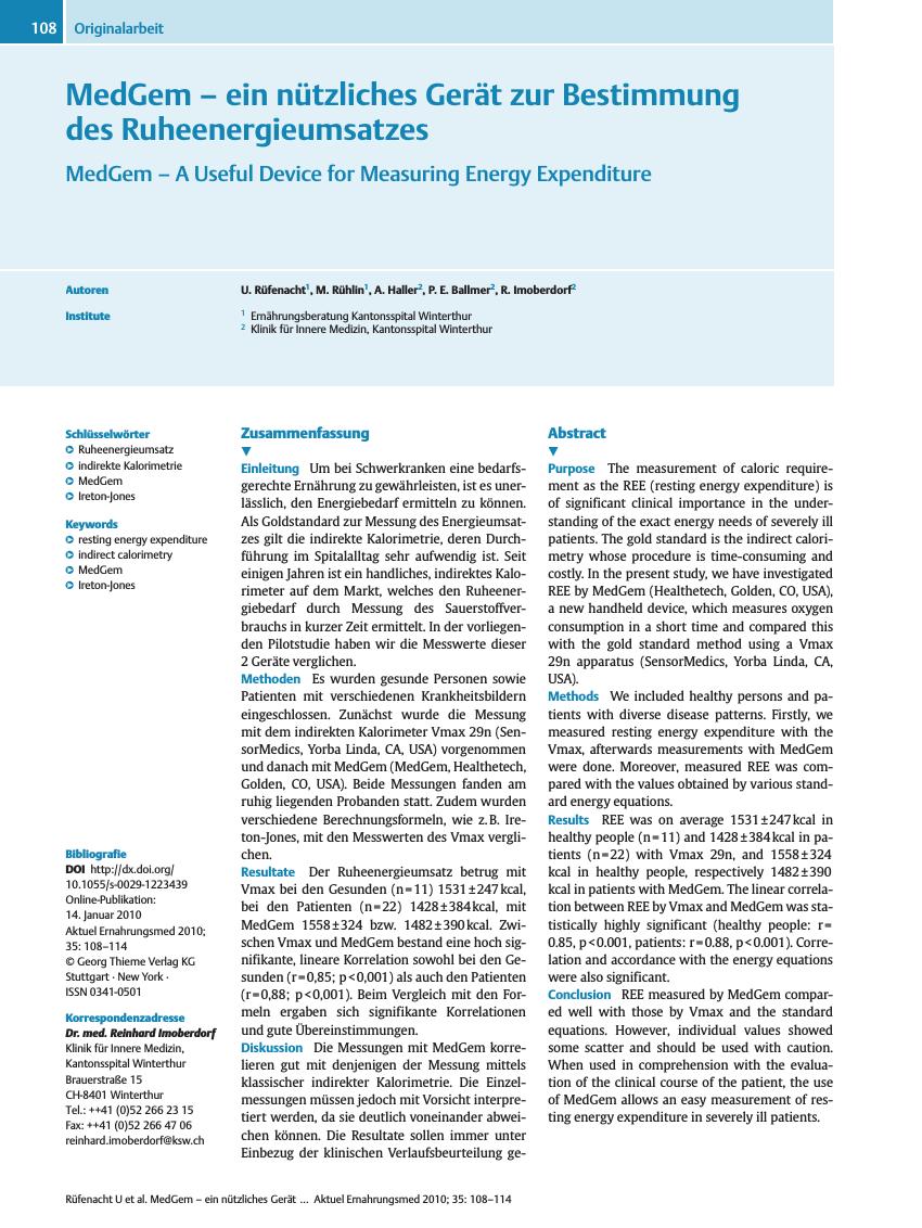Vorschauseite 1: MedGem – ein nützliches Gerät zur Bestimmung des Ruheenergieumsatzes