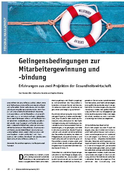 Vorschauseite 1: Gelingensbedingungen zur Mitarbeitergewinnung und -bindung: Erfahrungen aus zwei Projekten der Gesundheitswirtschaft