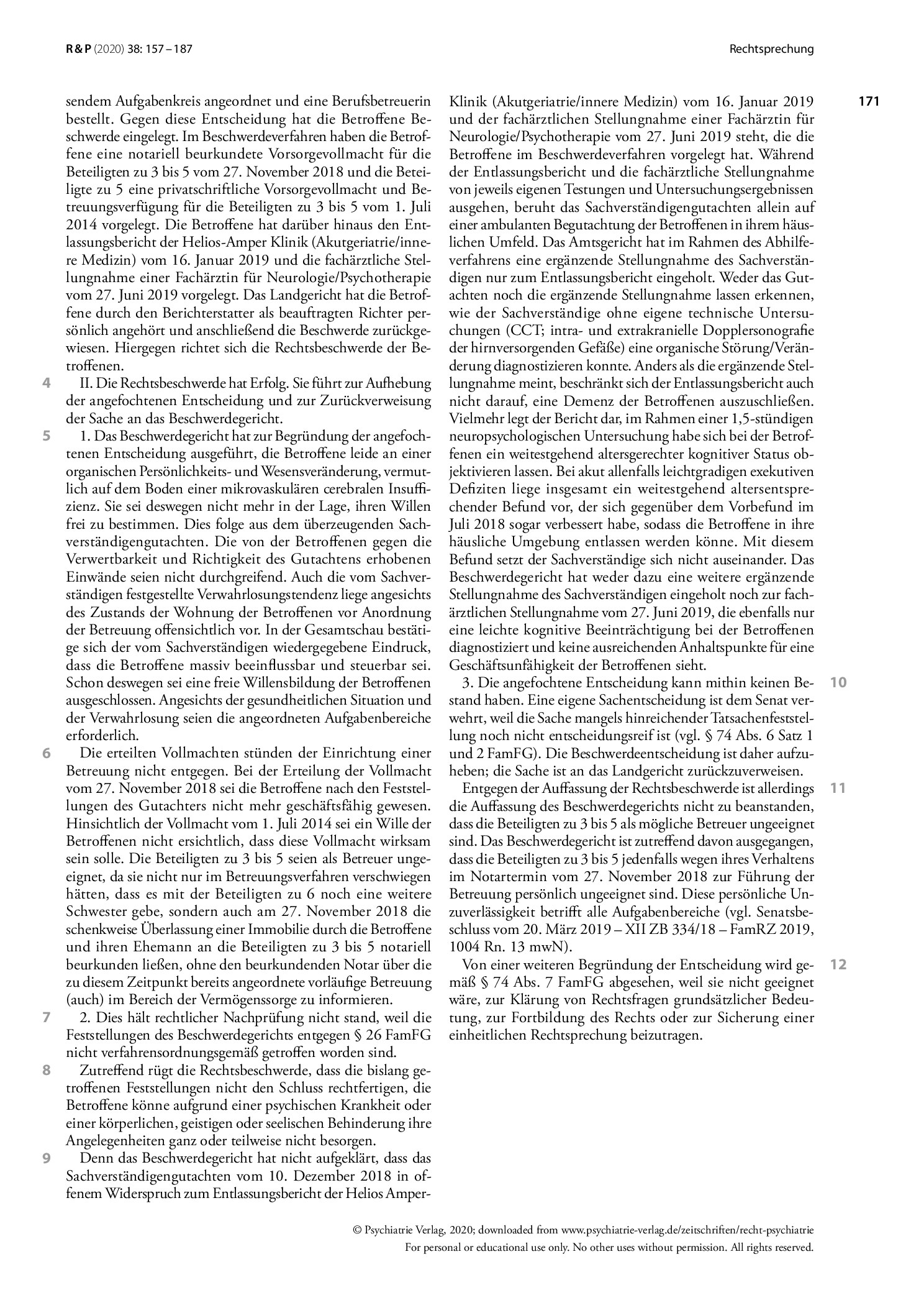 Vorschauseite 2: Feststellung der Betreuungsbedürftigkeit bei Widerspruch zwischen Sachverständigengutachten und fachärztlichen Stellungnahmen