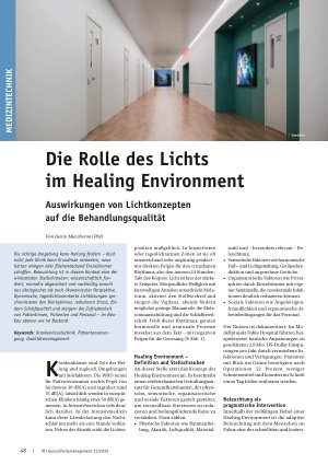 Vorschauseite 1: Die Rolle des Lichts im Healing Environment Auswirkungen von Lichtkonzepten auf die Behandlungsqualität