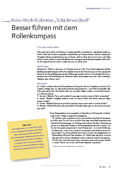 Vorschauseite 1: New-Work-Kolumne „Schichtwechsel“: Besser führen mit dem Rollenkompass