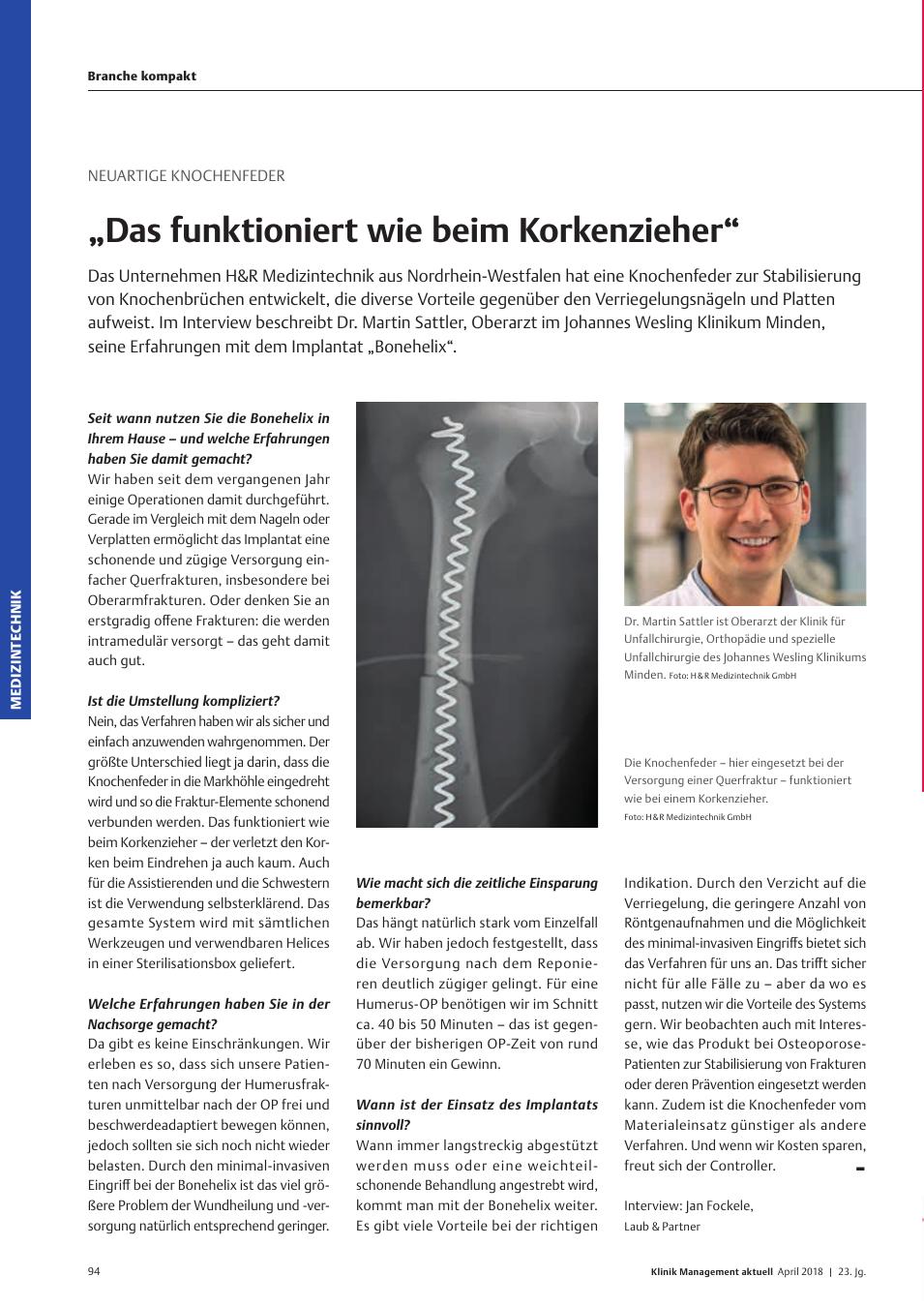 Vorschauseite 1: Neuartige Knochenfeder: ?Das funktioniert wie beim Korkenzieher?