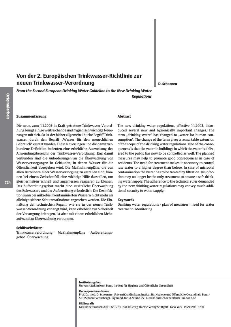 Vorschauseite 1: Von der 2. Europäischen Trinkwasser-Richtlinie zur neuen Trinkwasser-Verordnung