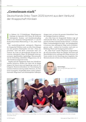 Vorschauseite 1: „Gemeinsam stark“ Deutschlands Onko-Team 2025 kommt aus dem Verbund der Knappschaft Kliniken