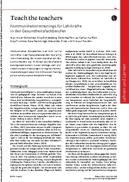 Vorschauseite 1: Teach the teachers Kommunikationstrainings für Lehrkräfte in den Gesundheitsfachberufen