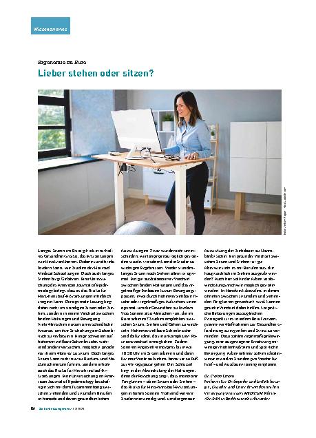 Vorschauseite 1: Ergonomie im Büro Lieber stehen oder sitzen?