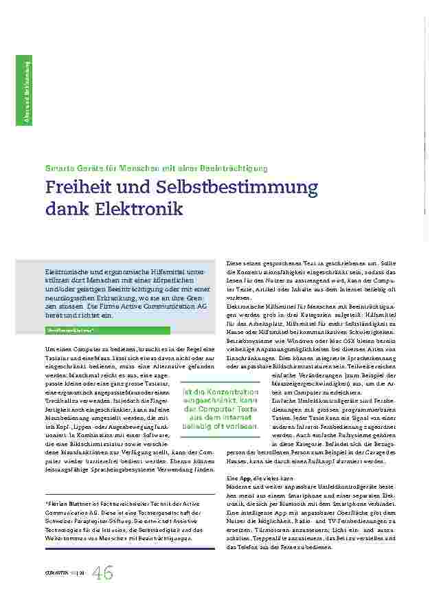 Vorschauseite 1: Smarte Geräte für Menschen mit einer Beeinträchtigung: Freiheit und Selbstbestimmung dank Elektronik.