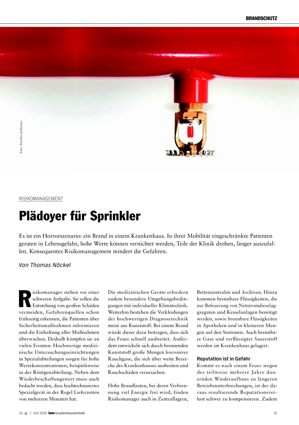 Vorschauseite 1: Risikomanagement: Plädoyer für Sprinkler