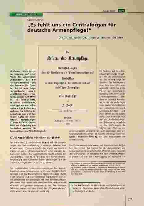 Vorschauseite 1: „Es fehlt uns ein Zentralorgan für deutsche Armenpflege! "