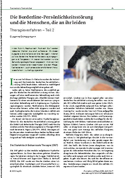 Vorschauseite 1: Die Borderline-Persönlichkeitsstörung und die Menschen, die an ihr leiden Therapieverfahren – Teil 2