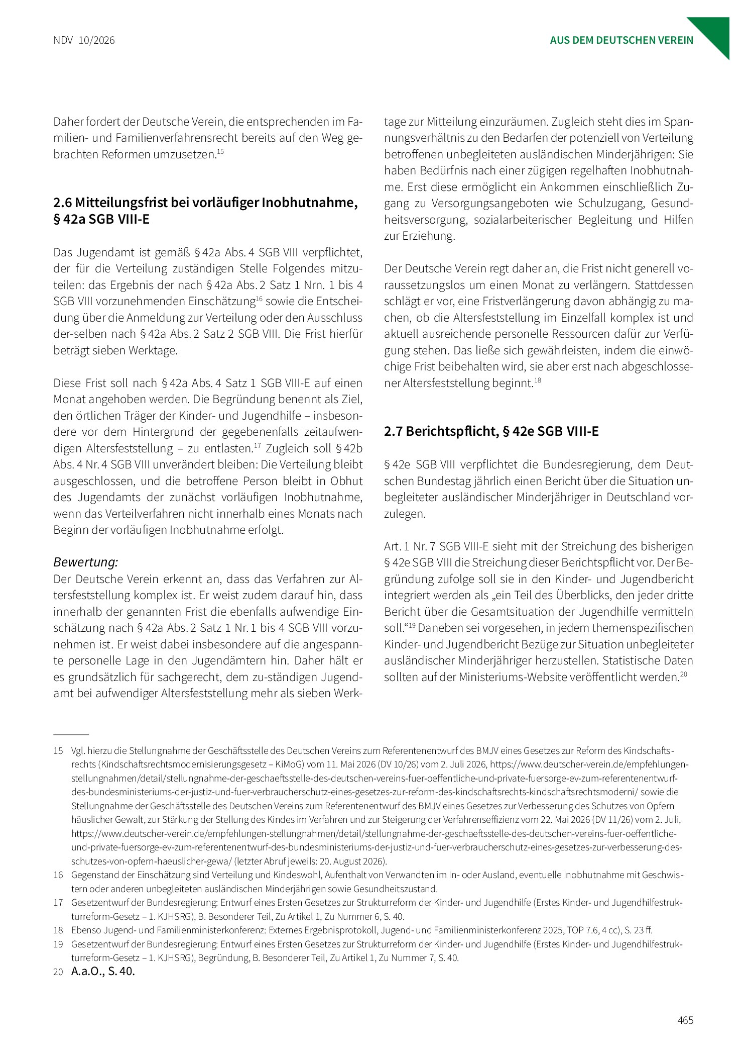 Vorschauseite 6: Stellungnahme des Deutschen Vereins zum Entwurf eines Ersten Gesetzes zur Strukturreform der Kinder- und Jugendhilfe (Erstes Kinder- und Jugendhilfestrukturreformgesetz – 1. KJHSR…