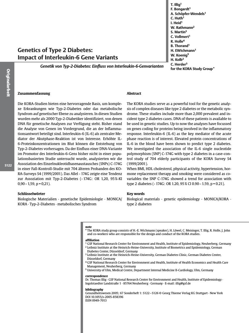 Vorschauseite 1: Genetics of Type 2 Diabetes: Impact of Interleukin-6 Gene Variants
