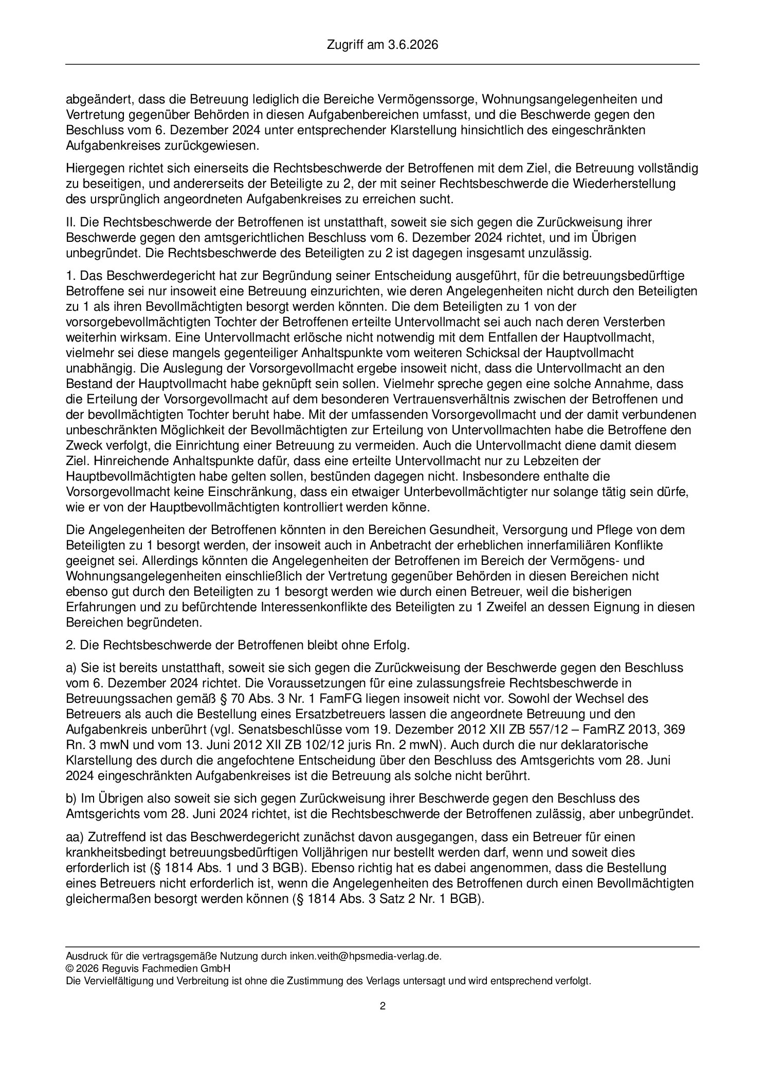Vorschauseite 2: Zur Untervollmacht – §§ 168, 1814 Abs. 3 Satz 2 Nr. 1 BGB