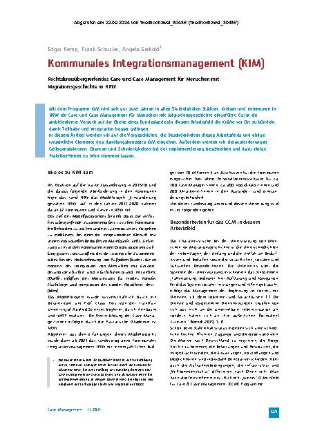 Vorschauseite 1: Kommunales Integrationsmanagement (KIM) Rechtskreisübergreifendes Careund Case-Management für Menschen mit Migrationsgeschichte in NRW
