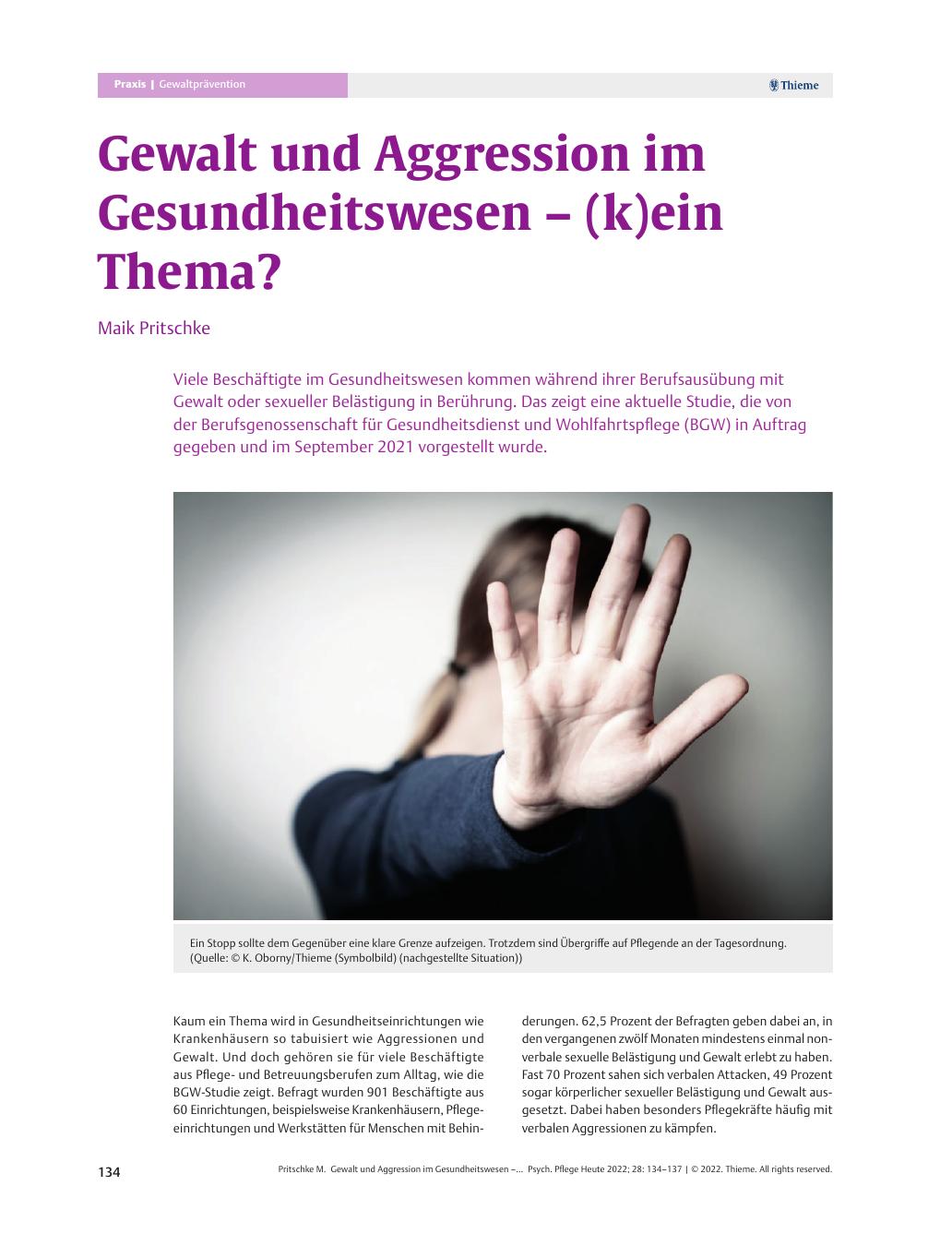 Vorschauseite 1: Gewalt und Aggression im Gesundheitswesen – (k)ein Thema?