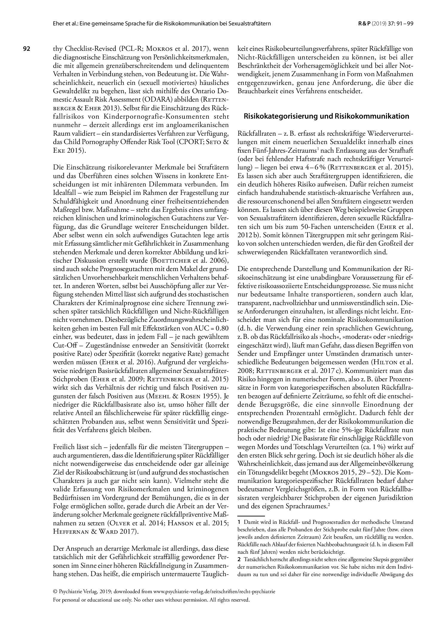 Vorschauseite 2: Eine gemeinsame Sprache für die Risikokommunikation bei Sexualstraftätern: Trenn- und Normwerte für das neue Fünf-Kategorien-Modell des Static-99
