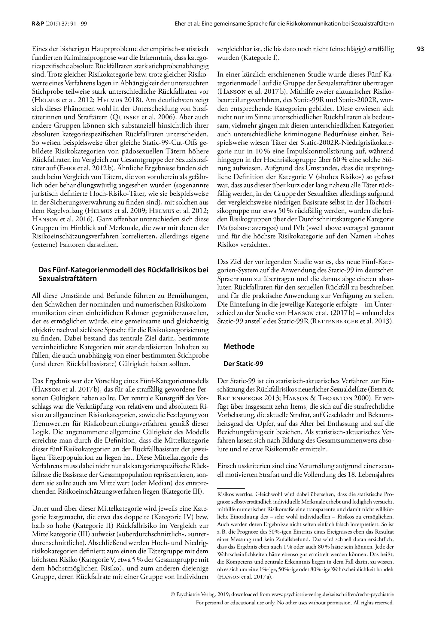 Vorschauseite 3: Eine gemeinsame Sprache für die Risikokommunikation bei Sexualstraftätern: Trenn- und Normwerte für das neue Fünf-Kategorien-Modell des Static-99