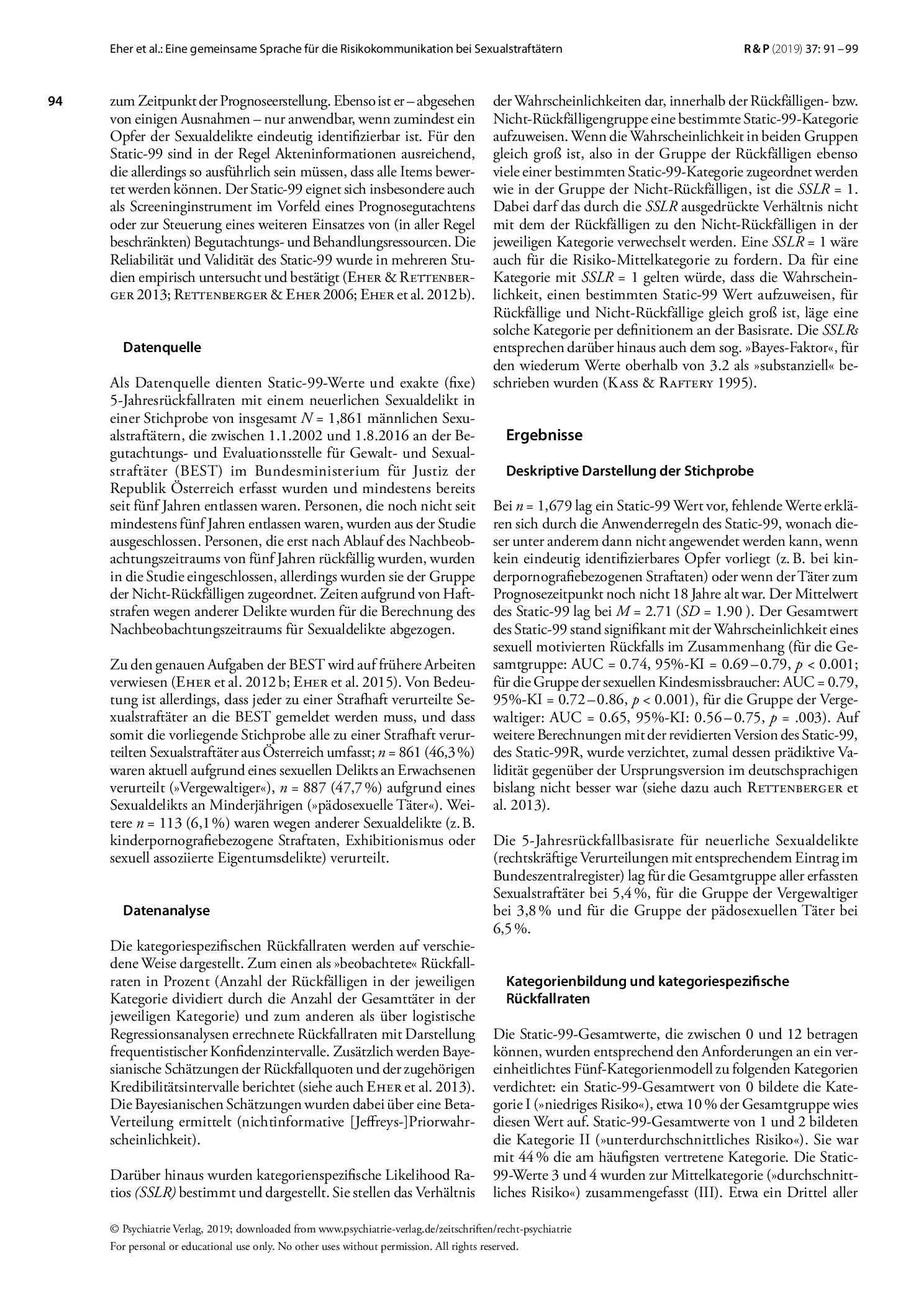 Vorschauseite 4: Eine gemeinsame Sprache für die Risikokommunikation bei Sexualstraftätern: Trenn- und Normwerte für das neue Fünf-Kategorien-Modell des Static-99