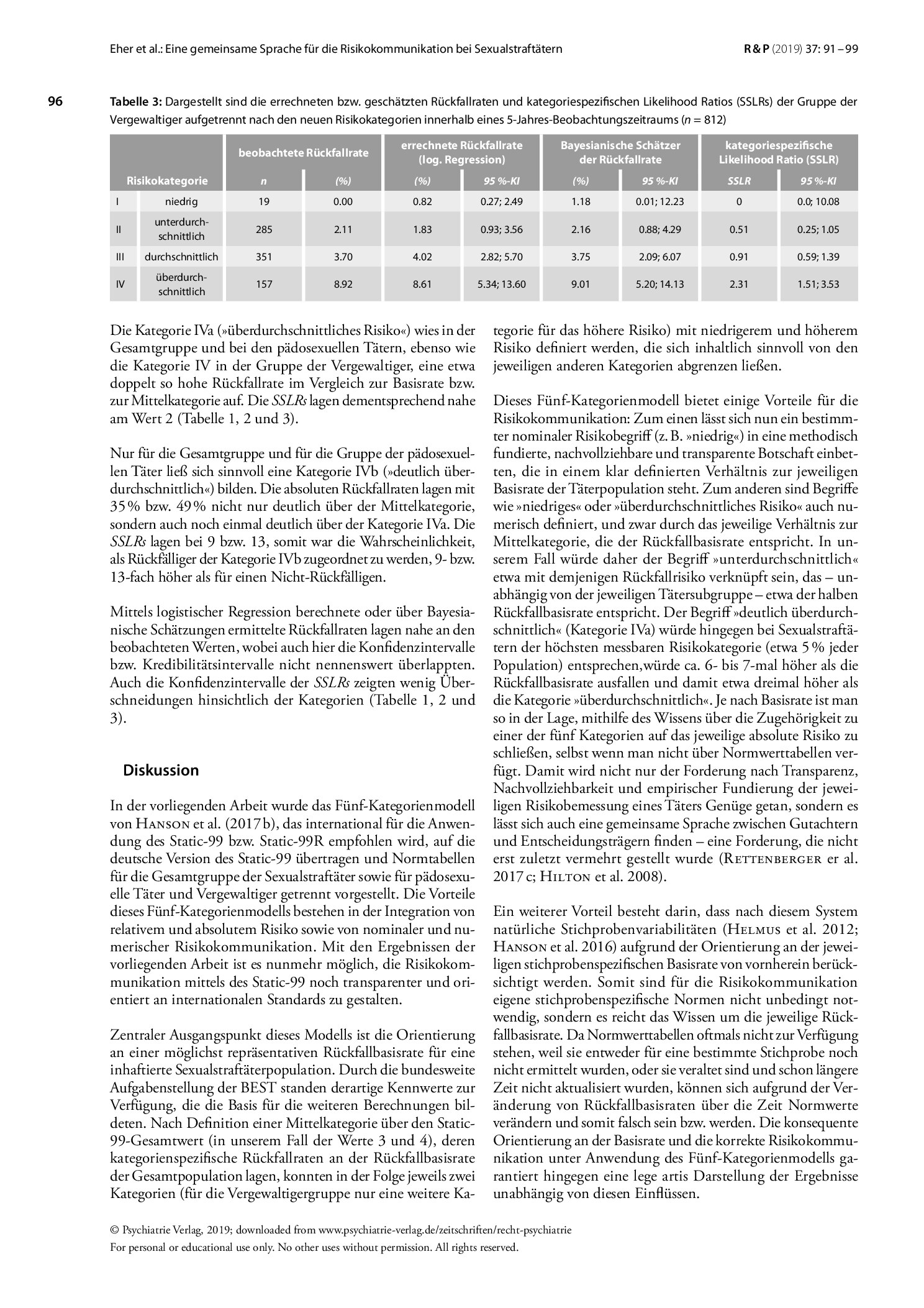 Vorschauseite 6: Eine gemeinsame Sprache für die Risikokommunikation bei Sexualstraftätern: Trenn- und Normwerte für das neue Fünf-Kategorien-Modell des Static-99