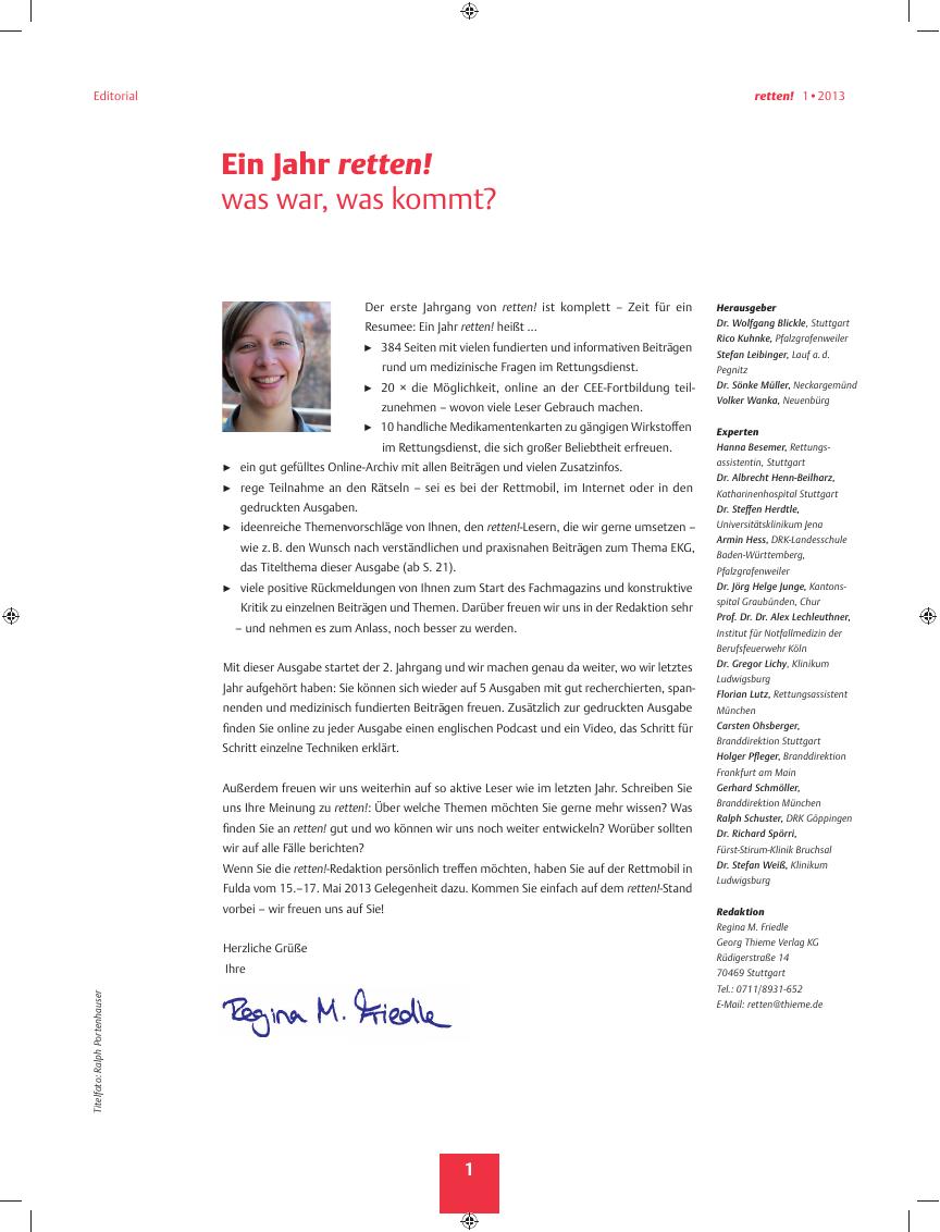 Vorschauseite 1: Ein Jahr retten! ? was war, was kommt?