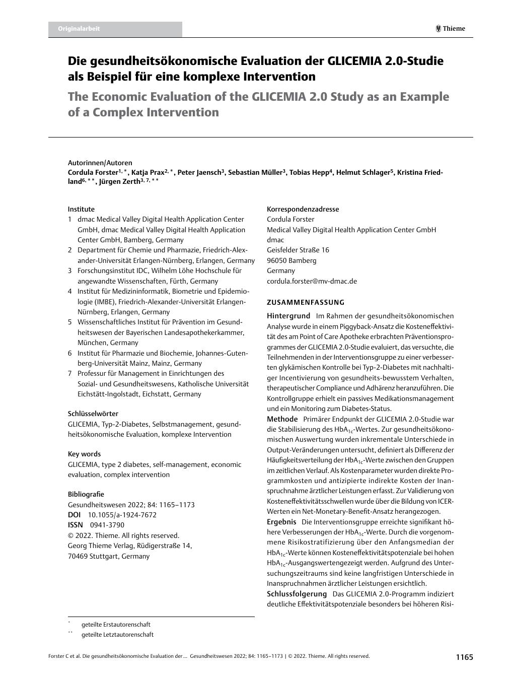 Vorschauseite 1: Die gesundheitsökonomische Evaluation der GLYCEMIA 2.0-Studie als Beispiel für eine komplexe Intervention