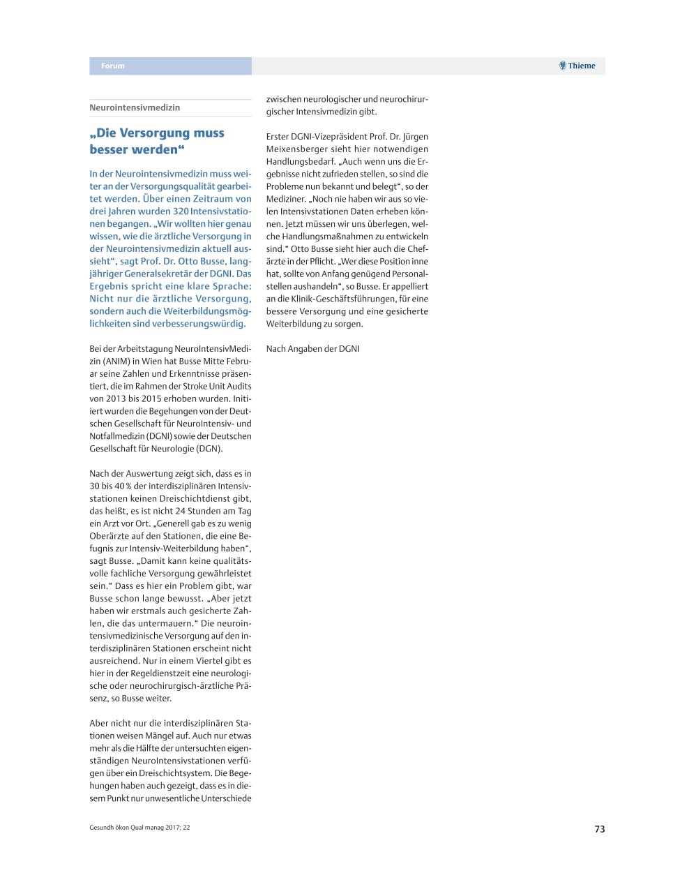 Vorschauseite 1: Neurointensivmedizin ? ?Die Versorgung muss besser werden?
