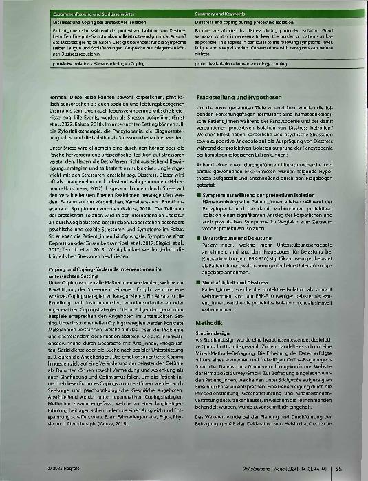 Vorschauseite 2: Distress und Coping bei protektiver Isolation