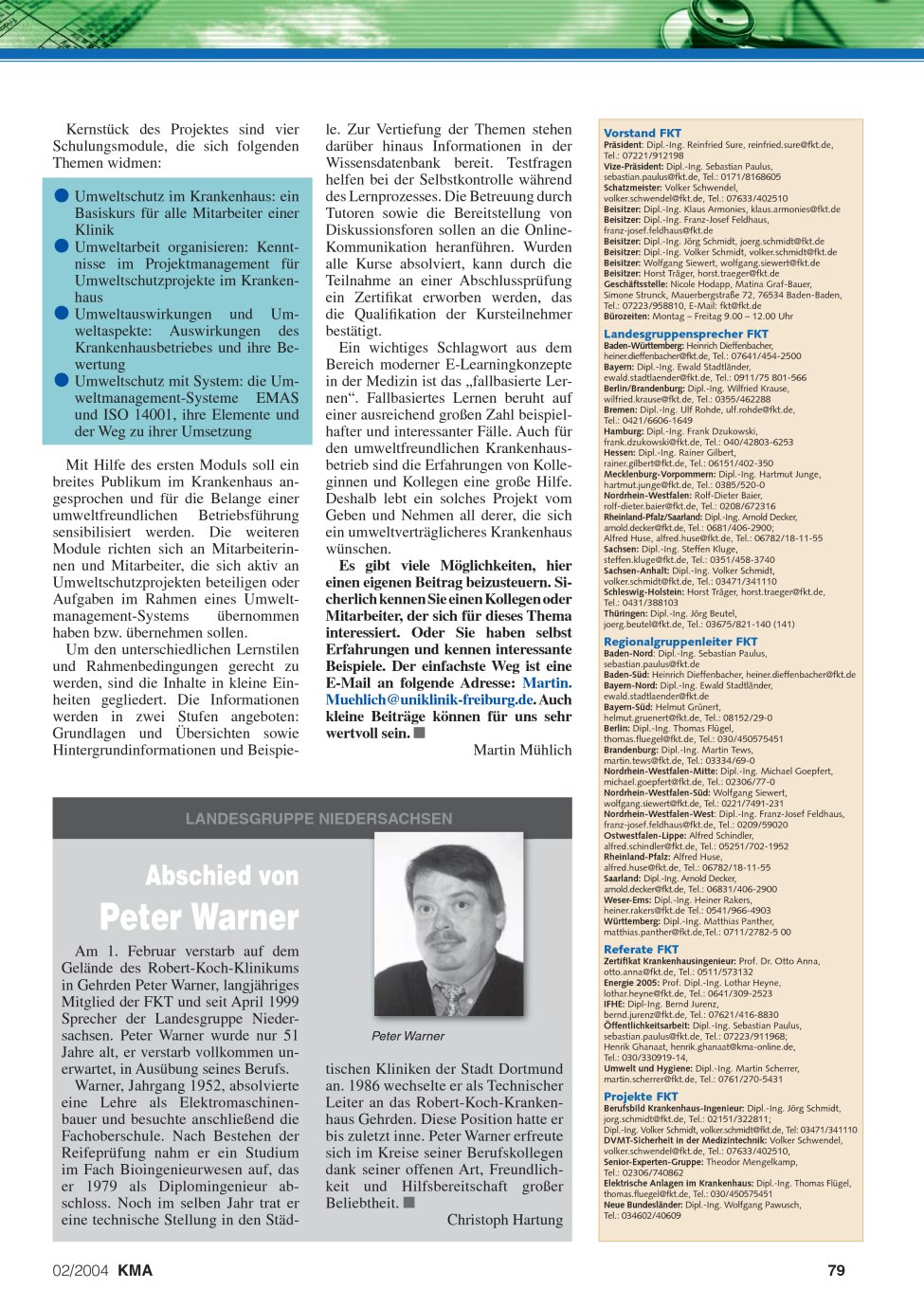 Vorschauseite 1: Abschied von Peter Warner